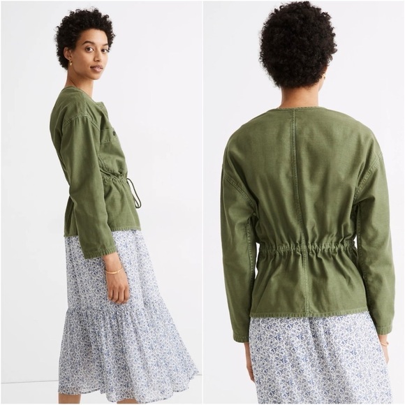 Madewell Claremont Drawstring Jacket Button Up Military Workwear Palm Tree XL - Picture 2 of 15